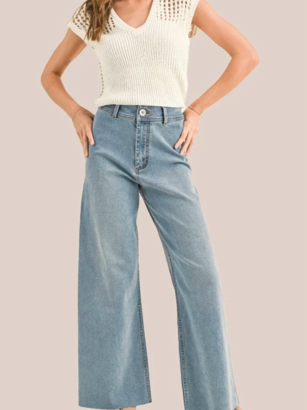 Miou Muse Straight Wide Leg High-Rise Jeans - Light Blue